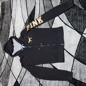 VINTAGE VS PINK RHINESTONES DOG PEACE GOLD SHINE LOGO HOODIE SWEATSHIRT …